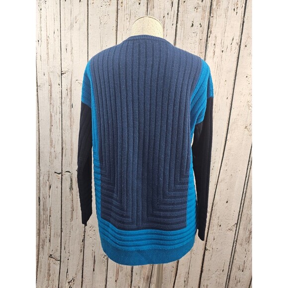 ALK Women's S Vince Blue Colorblock Intarsia Knit Tunic Wool Sweater Crewneck - Picture 3 of 5